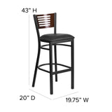 English Elm Commercial Grade Series Slat Back Metal Restaurant Barstool - Walnut Wood Back, Vinyl Seat