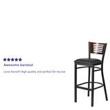 English Elm Commercial Grade Series Slat Back Metal Restaurant Barstool - Walnut Wood Back, Vinyl Seat