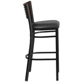 English Elm Commercial Grade Series Slat Back Metal Restaurant Barstool - Walnut Wood Back, Vinyl Seat