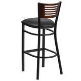 English Elm Commercial Grade Series Slat Back Metal Restaurant Barstool - Walnut Wood Back, Vinyl Seat