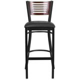 English Elm Commercial Grade Series Slat Back Metal Restaurant Barstool - Walnut Wood Back, Vinyl Seat