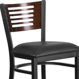 English Elm Commercial Grade Series Slat Back Metal Restaurant Barstool - Walnut Wood Back, Vinyl Seat