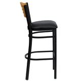 English Elm Commercial Grade Series Slat Back Metal Restaurant Barstool - Natural Wood Back, Vinyl Seat