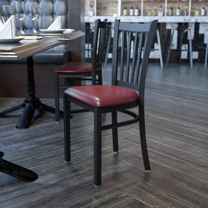 English Elm Commercial Grade Series Black Vertical Back Metal Restaurant Chair - Vinyl Seat