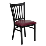 English Elm Commercial Grade Series Black Vertical Back Metal Restaurant Chair - Vinyl Seat