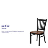 English Elm Commercial Grade Series Black Vertical Back Metal Restaurant Chair - Cherry Wood Seat