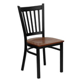 English Elm Commercial Grade Series Black Vertical Back Metal Restaurant Chair - Cherry Wood Seat