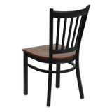 English Elm Commercial Grade Series Black Vertical Back Metal Restaurant Chair - Cherry Wood Seat