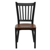 English Elm Commercial Grade Series Black Vertical Back Metal Restaurant Chair - Cherry Wood Seat