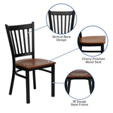 English Elm Commercial Grade Series Black Vertical Back Metal Restaurant Chair - Cherry Wood Seat