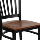 English Elm Commercial Grade Series Black Vertical Back Metal Restaurant Chair - Cherry Wood Seat