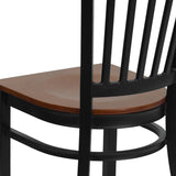 English Elm Commercial Grade Series Black Vertical Back Metal Restaurant Chair - Cherry Wood Seat