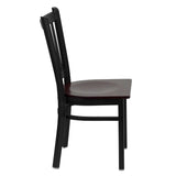 English Elm Commercial Grade Series Black Vertical Back Metal Restaurant Chair - Mahogany Wood Seat