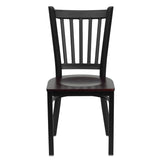 English Elm Commercial Grade Series Black Vertical Back Metal Restaurant Chair - Mahogany Wood Seat