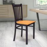 English Elm Commercial Grade Series Black Vertical Back Metal Restaurant Chair - Wood Seat