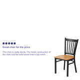 English Elm Commercial Grade Series Black Vertical Back Metal Restaurant Chair - Wood Seat