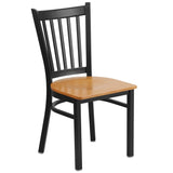 English Elm Commercial Grade Series Black Vertical Back Metal Restaurant Chair - Wood Seat