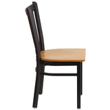 English Elm Commercial Grade Series Black Vertical Back Metal Restaurant Chair - Wood Seat