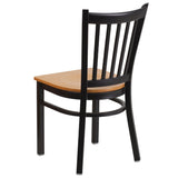 English Elm Commercial Grade Series Black Vertical Back Metal Restaurant Chair - Wood Seat