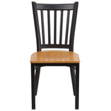 English Elm Commercial Grade Series Black Vertical Back Metal Restaurant Chair - Wood Seat