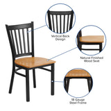 English Elm Commercial Grade Series Black Vertical Back Metal Restaurant Chair - Wood Seat