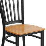 English Elm Commercial Grade Series Black Vertical Back Metal Restaurant Chair - Wood Seat