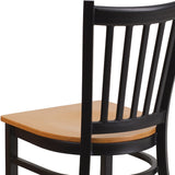 English Elm Commercial Grade Series Black Vertical Back Metal Restaurant Chair - Wood Seat