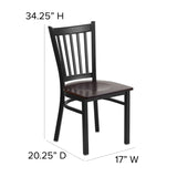 English Elm Commercial Grade Series Black Vertical Back Metal Restaurant Chair - Walnut Wood Seat