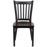 English Elm Commercial Grade Series Black Vertical Back Metal Restaurant Chair - Walnut Wood Seat