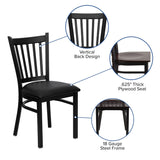 English Elm Commercial Grade Series Black Vertical Back Metal Restaurant Chair - Walnut Wood Seat