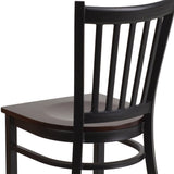 English Elm Commercial Grade Series Black Vertical Back Metal Restaurant Chair - Walnut Wood Seat