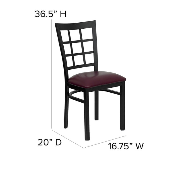 English Elm Commercial Grade Series Black Window Back Metal Restaurant Chair - Vinyl Seat