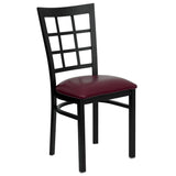 English Elm Commercial Grade Series Black Window Back Metal Restaurant Chair - Vinyl Seat