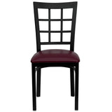 English Elm Commercial Grade Series Black Window Back Metal Restaurant Chair - Vinyl Seat