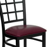 English Elm Commercial Grade Series Black Window Back Metal Restaurant Chair - Vinyl Seat