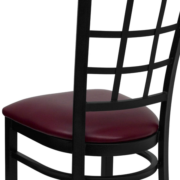 English Elm Commercial Grade Series Black Window Back Metal Restaurant Chair - Vinyl Seat