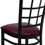 English Elm Commercial Grade Series Black Window Back Metal Restaurant Chair - Vinyl Seat