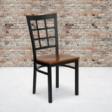 Metal Restaurant Chair with Black Finish & Cherry Wood Seat - Commercial Grade, 500 lb Capacity