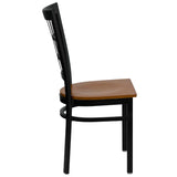 English Elm Commercial Grade Series Black Window Back Metal Restaurant Chair - Cherry Wood Seat