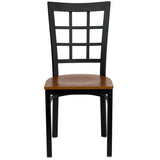 English Elm Commercial Grade Series Black Window Back Metal Restaurant Chair - Cherry Wood Seat