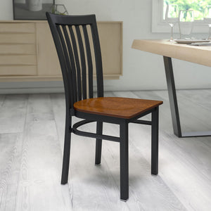 English Elm Commercial Grade Series Black School House Back Metal Restaurant Chair - Cherry Wood Seat