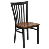 English Elm Commercial Grade Series Black School House Back Metal Restaurant Chair - Cherry Wood Seat