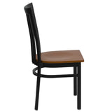 English Elm Commercial Grade Series Black School House Back Metal Restaurant Chair - Cherry Wood Seat