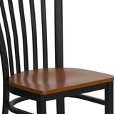 English Elm Commercial Grade Series Black School House Back Metal Restaurant Chair - Cherry Wood Seat