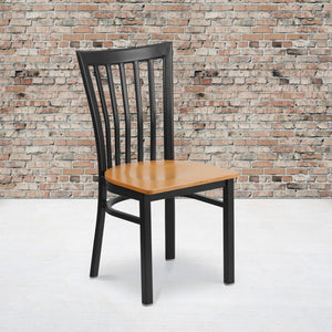 English Elm Commercial Grade Series Black School House Back Metal Restaurant Chair - Wood Seat