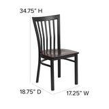 English Elm Commercial Grade Series Black School House Back Metal Restaurant Chair - Walnut Wood Seat