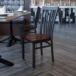 English Elm Commercial Grade Series Black School House Back Metal Restaurant Chair - Walnut Wood Seat