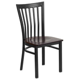 English Elm Commercial Grade Series Black School House Back Metal Restaurant Chair - Walnut Wood Seat