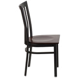 English Elm Commercial Grade Series Black School House Back Metal Restaurant Chair - Walnut Wood Seat