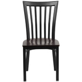 English Elm Commercial Grade Series Black School House Back Metal Restaurant Chair - Walnut Wood Seat